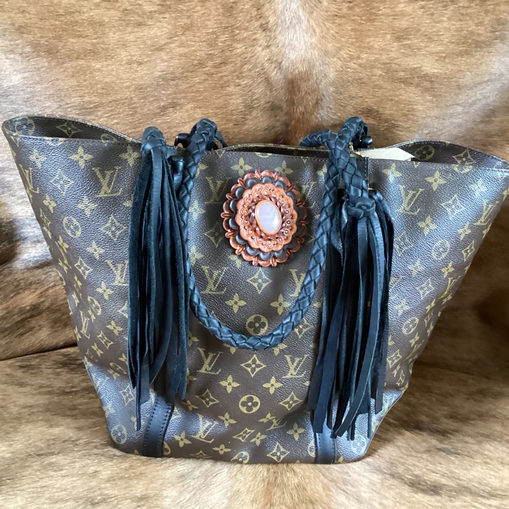 Authentic Boho Revamped Vintage Louis Vuitton Shopping Sac Black Braiding Concho - Picture 16 of 16